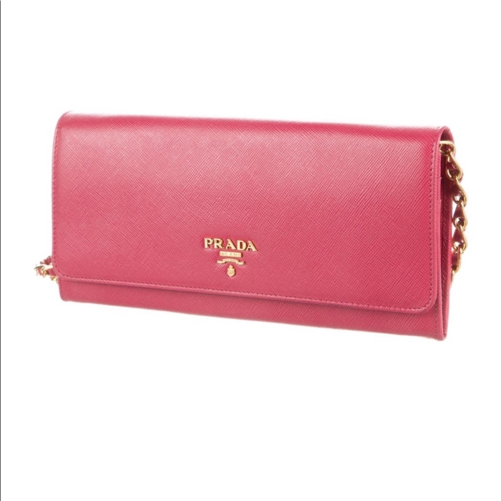 Prada Saffiano metal wallet on chain